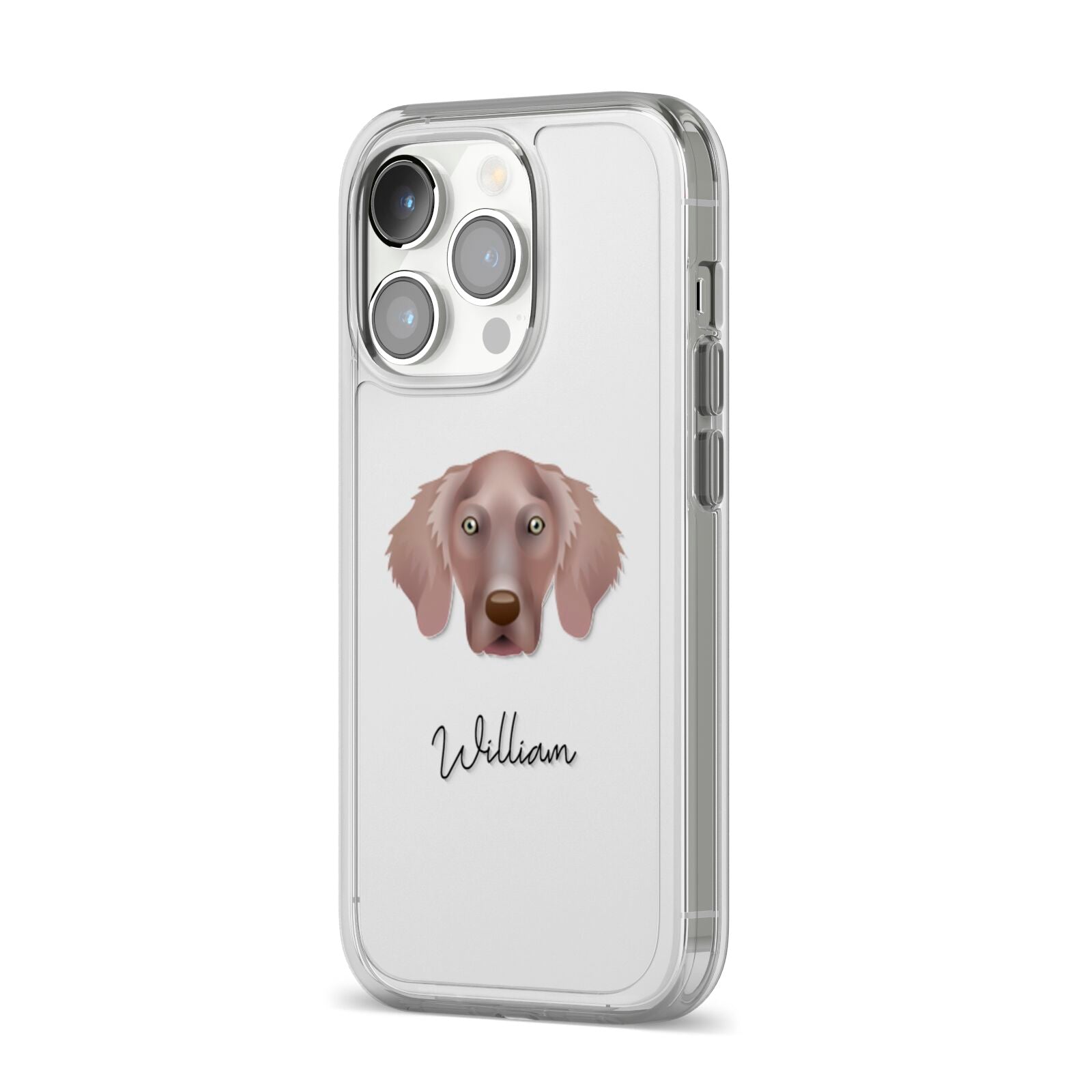 Weimaraner Personalised iPhone 14 Pro Clear Tough Case Silver Angled Image