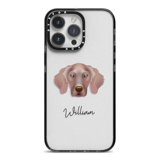 Weimaraner Personalised iPhone 14 Pro Max Black Impact Case on Silver phone