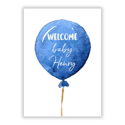 Welcome Baby Boy Balloon A5 Flat Greetings Card