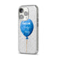Welcome Baby Boy Balloon iPhone 14 Pro Glitter Tough Case Silver Angled Image
