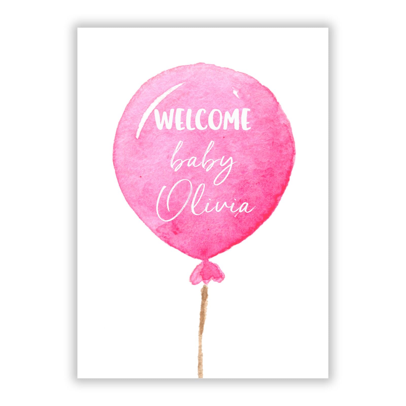 Welcome Baby Girl Balloon A5 Flat Greetings Card