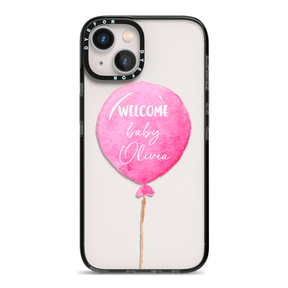 Welcome Baby Girl Balloon iPhone 13 Black Impact Case on Silver phone
