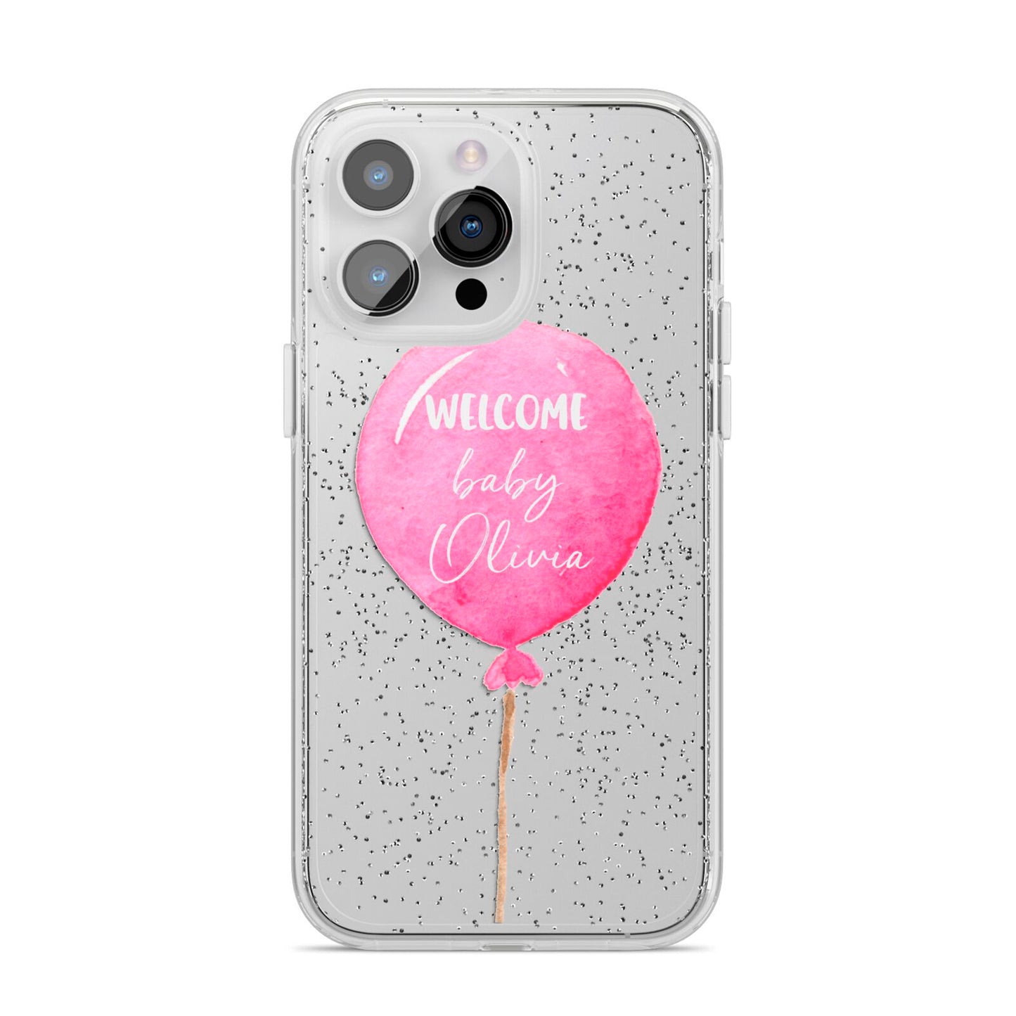 Welcome Baby Girl Balloon iPhone 14 Pro Max Glitter Tough Case Silver