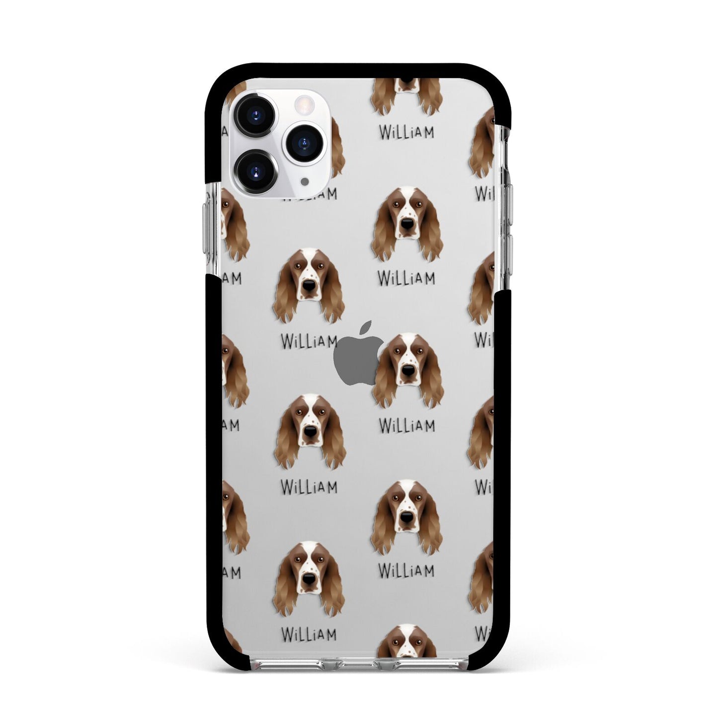 Welsh Springer Spaniel Icon with Name Apple iPhone 11 Pro Max in Silver with Black Impact Case