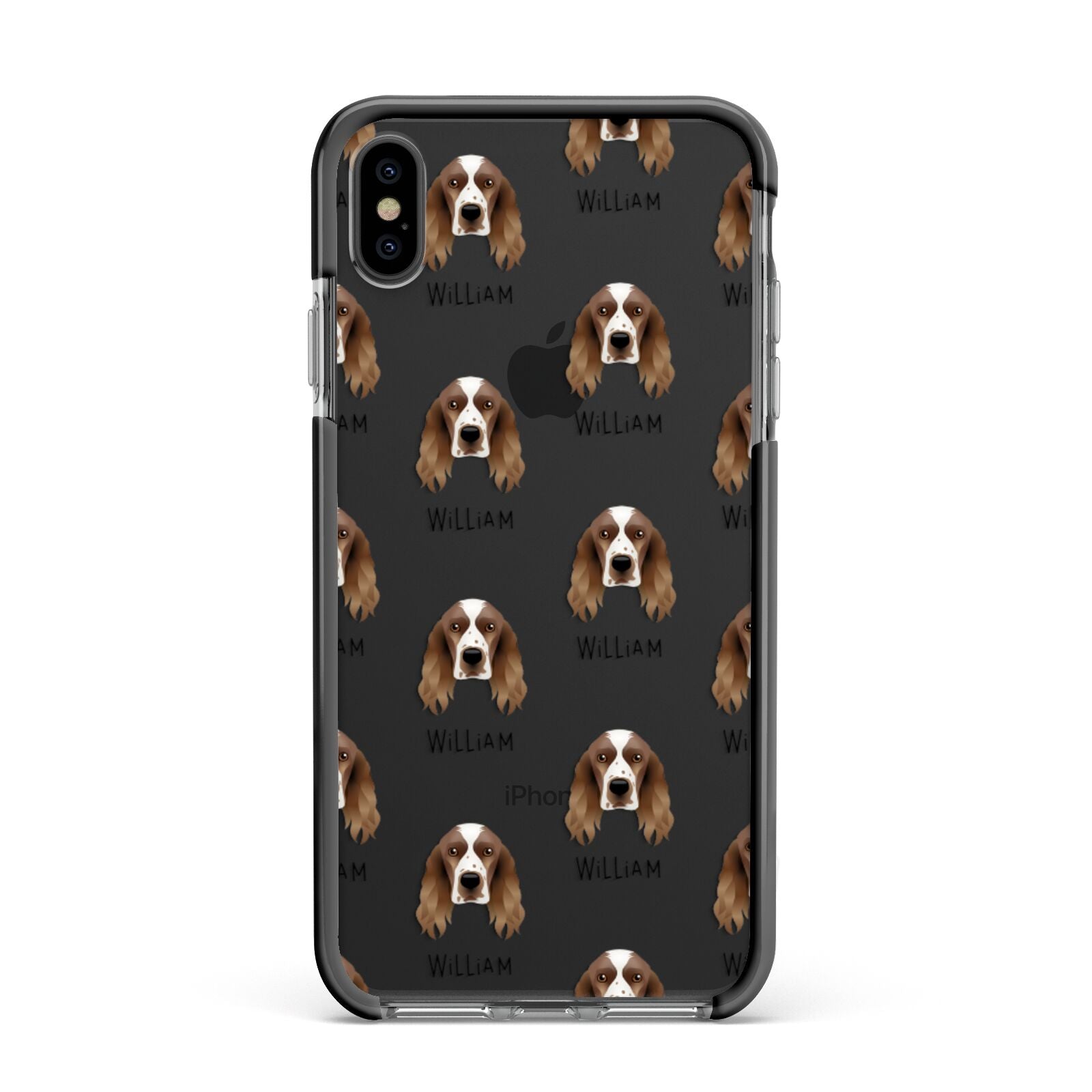 Welsh Springer Spaniel Icon with Name Apple iPhone Xs Max Impact Case Black Edge on Black Phone