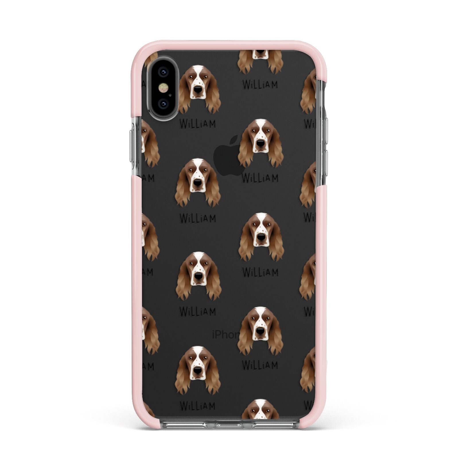 Welsh Springer Spaniel Icon with Name Apple iPhone Xs Max Impact Case Pink Edge on Black Phone