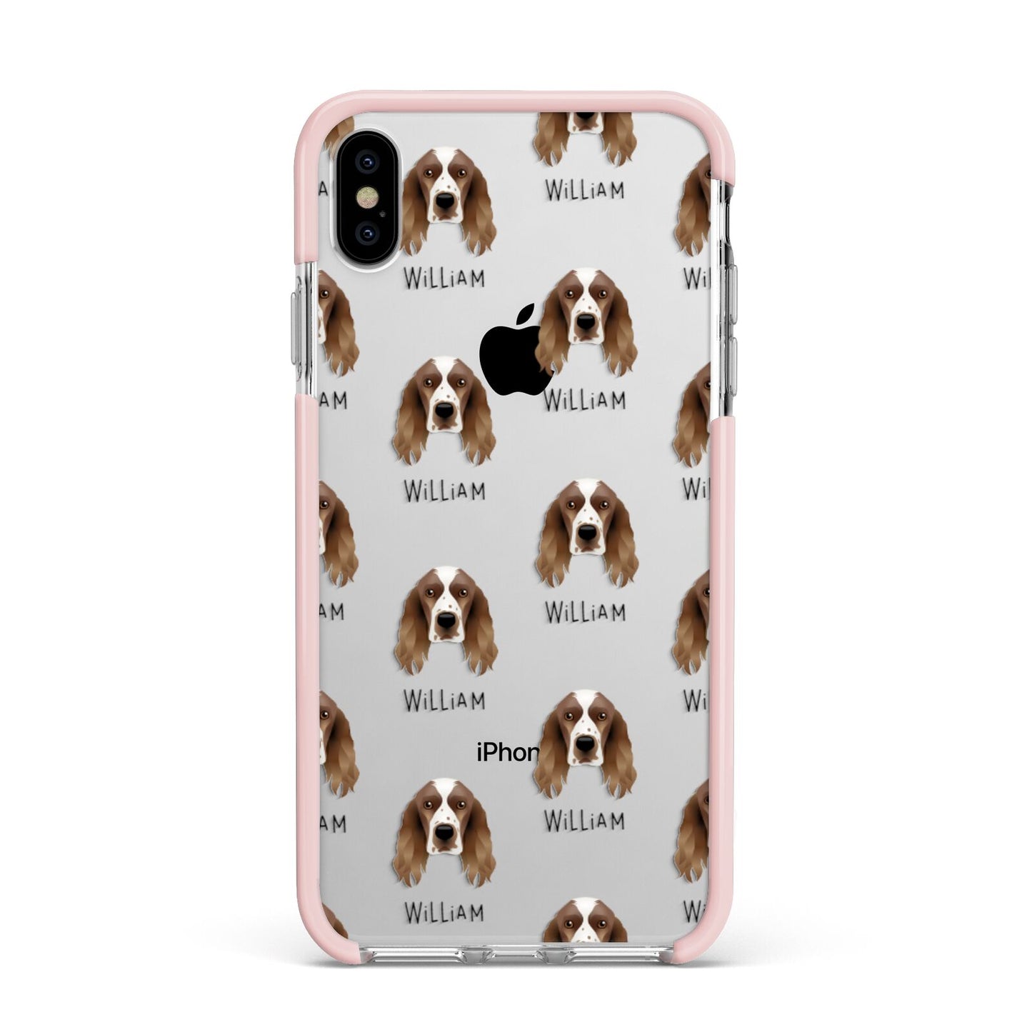 Welsh Springer Spaniel Icon with Name Apple iPhone Xs Max Impact Case Pink Edge on Silver Phone