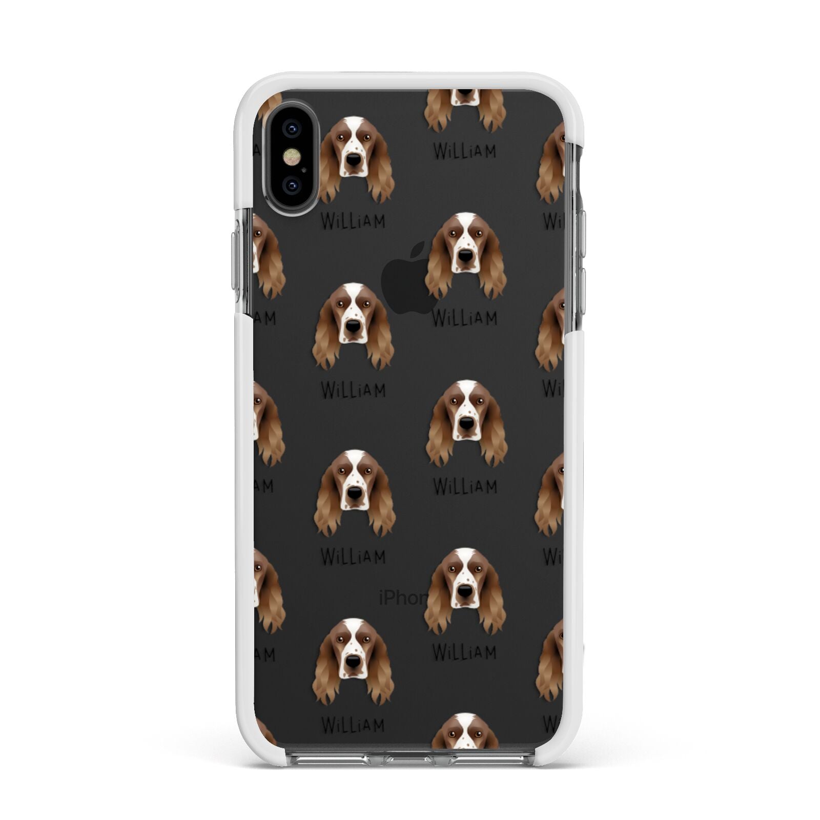 Welsh Springer Spaniel Icon with Name Apple iPhone Xs Max Impact Case White Edge on Black Phone