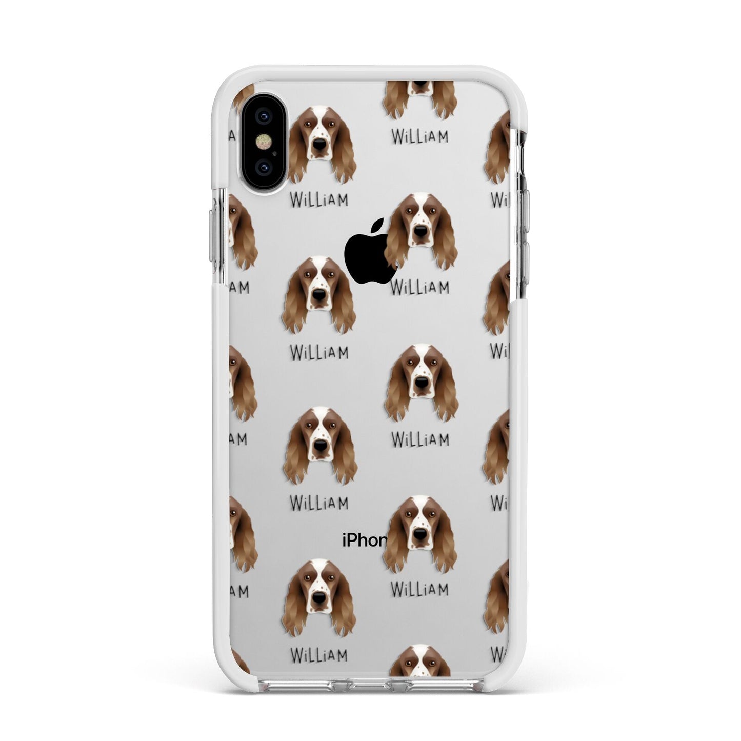 Welsh Springer Spaniel Icon with Name Apple iPhone Xs Max Impact Case White Edge on Silver Phone