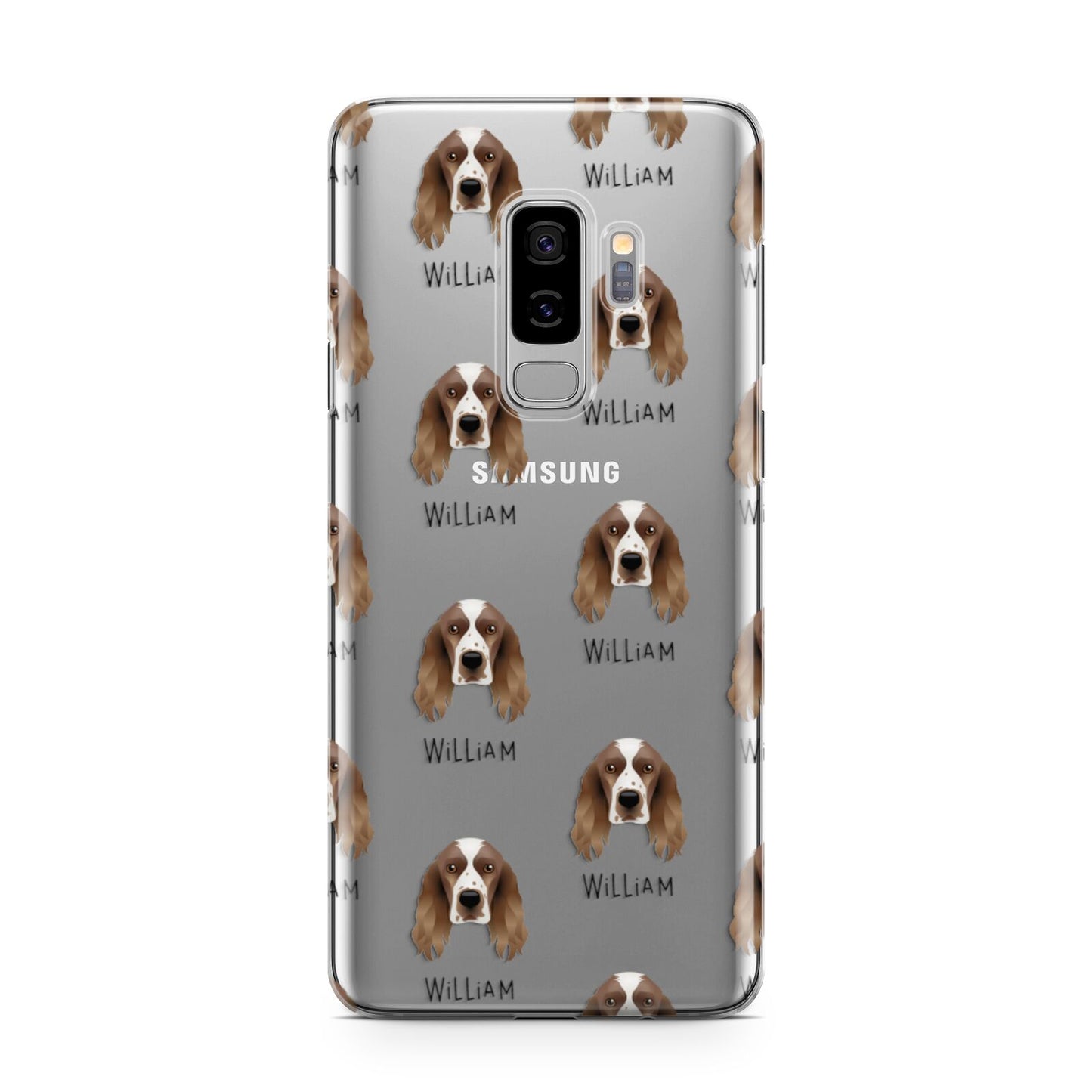Welsh Springer Spaniel Icon with Name Samsung Galaxy S9 Plus Case on Silver phone