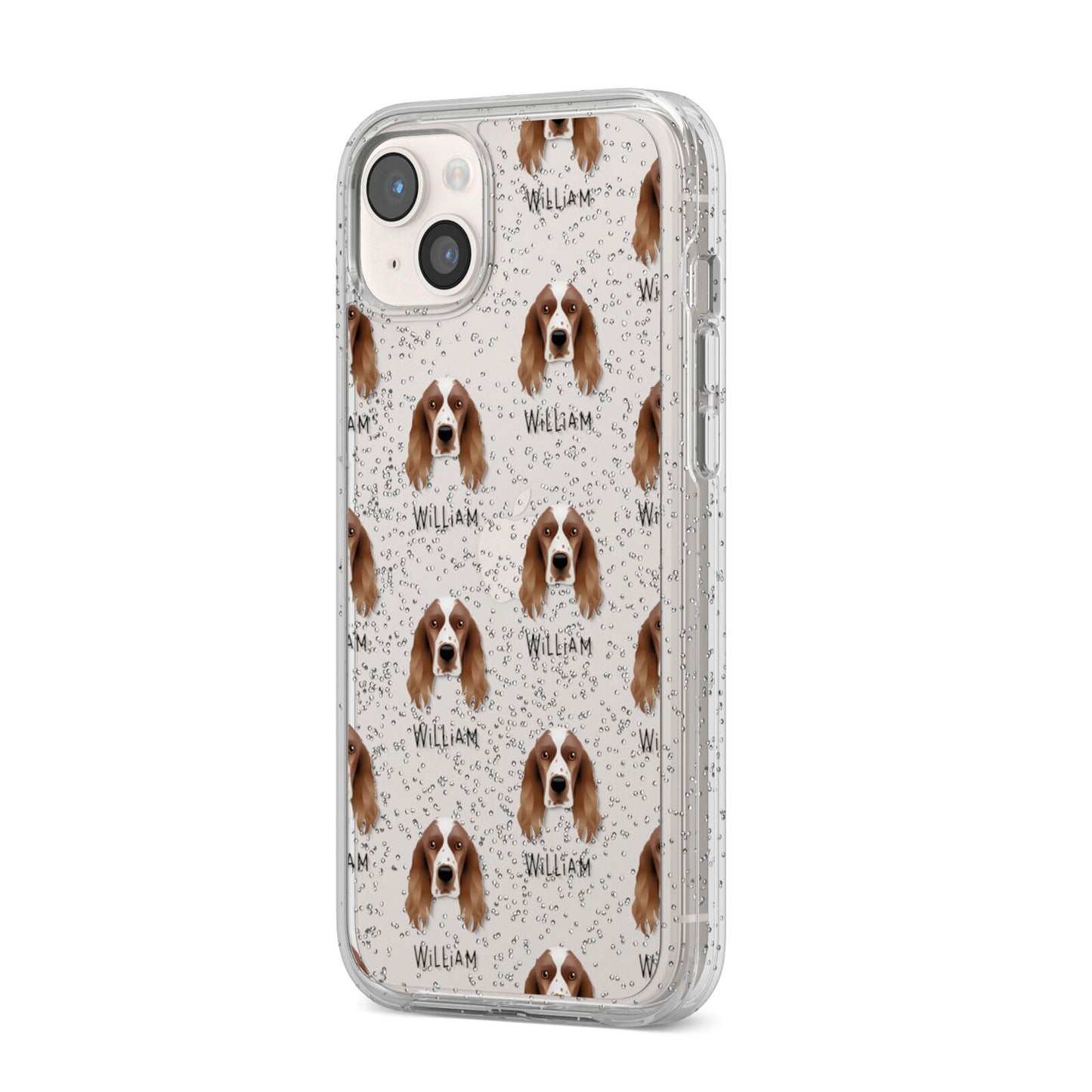 Welsh Springer Spaniel Icon with Name iPhone 14 Plus Glitter Tough Case Starlight Angled Image