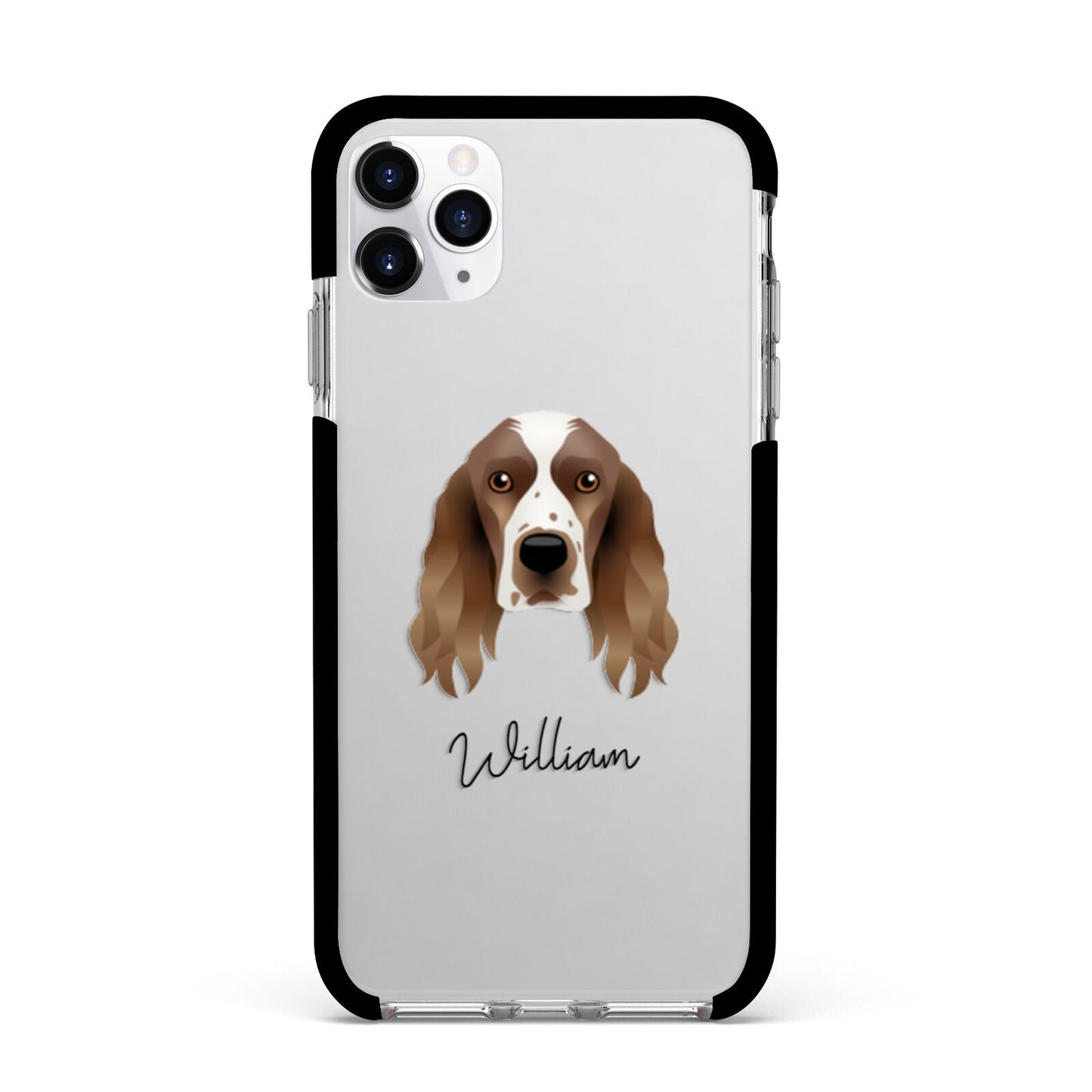 Welsh Springer Spaniel Personalised Apple iPhone 11 Pro Max in Silver with Black Impact Case