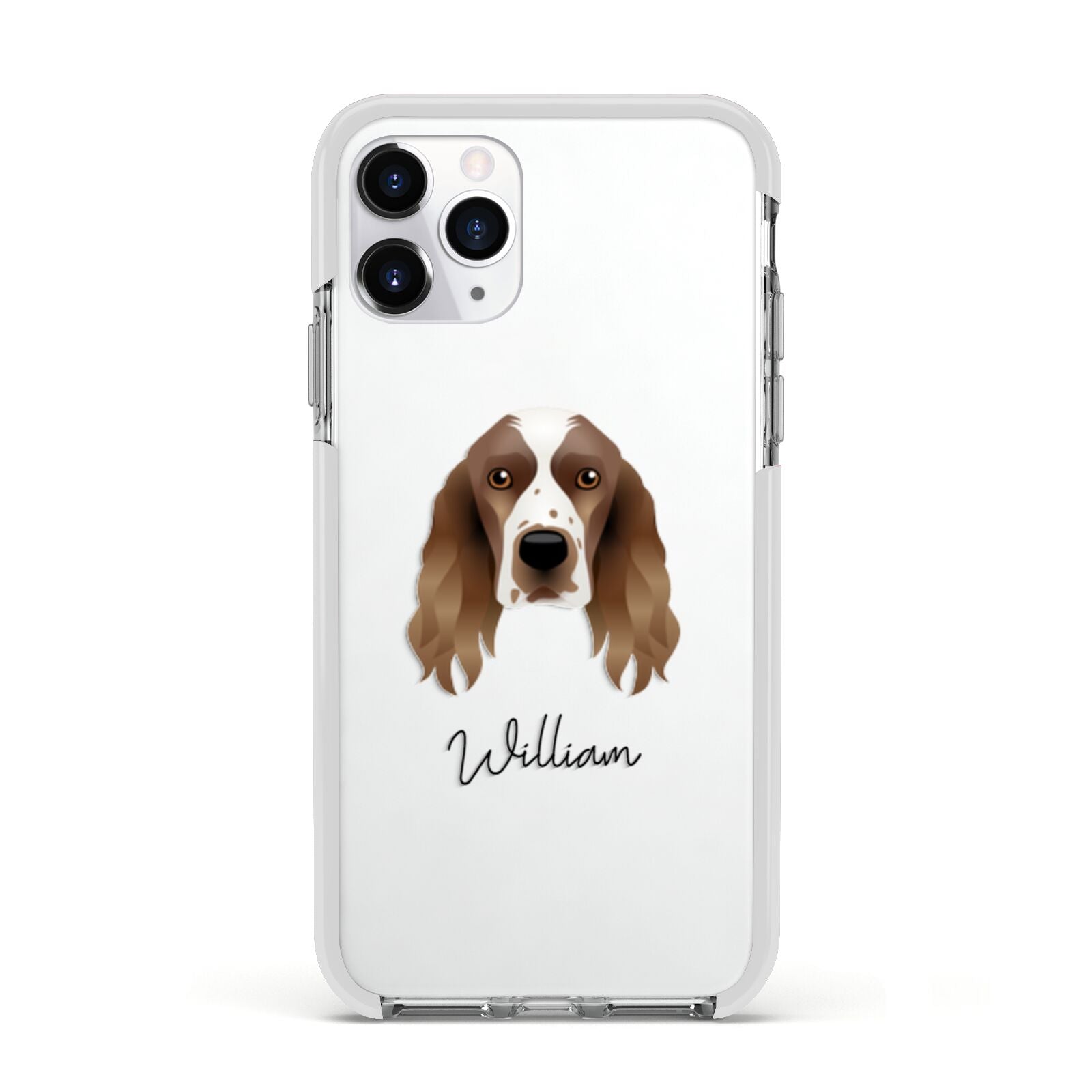 Welsh Springer Spaniel Personalised Apple iPhone 11 Pro in Silver with White Impact Case