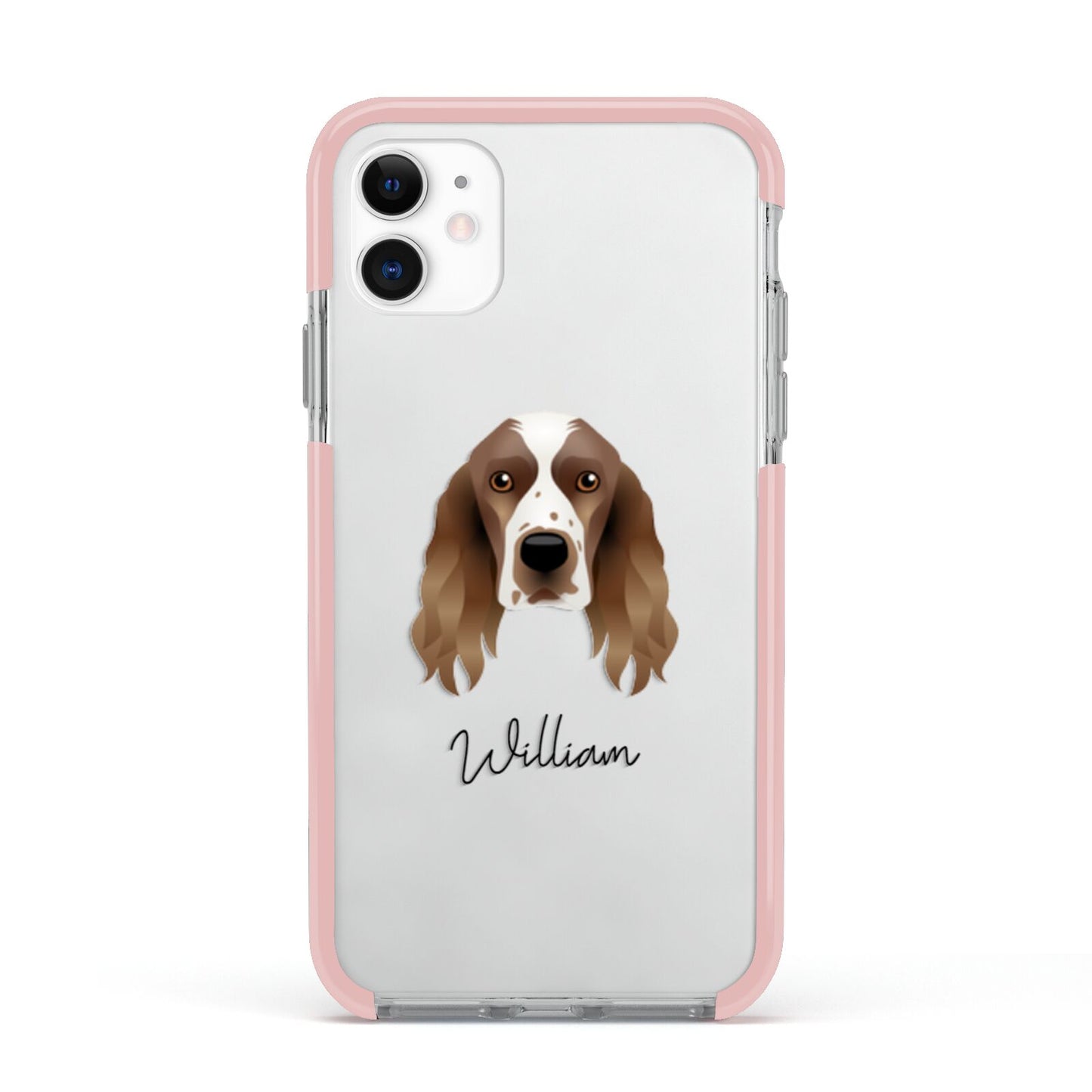 Welsh Springer Spaniel Personalised Apple iPhone 11 in White with Pink Impact Case