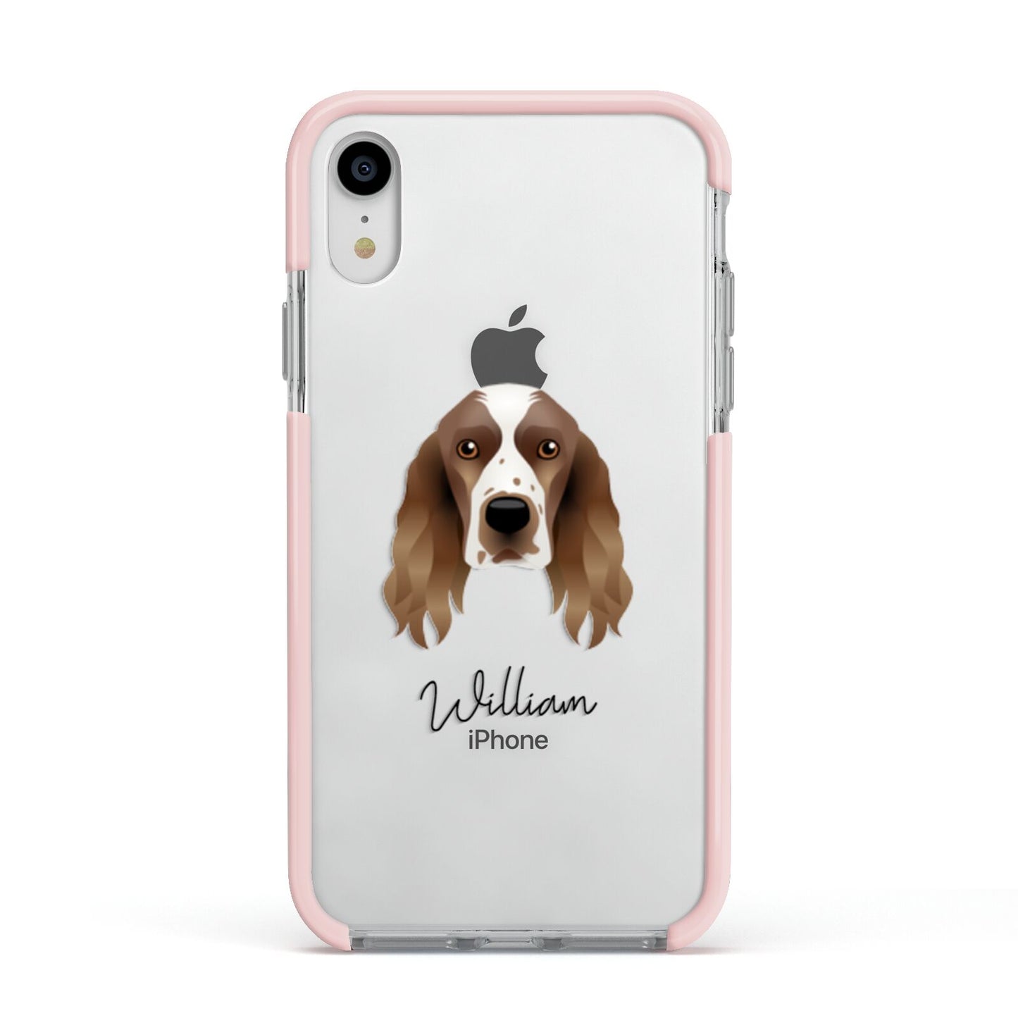 Welsh Springer Spaniel Personalised Apple iPhone XR Impact Case Pink Edge on Silver Phone