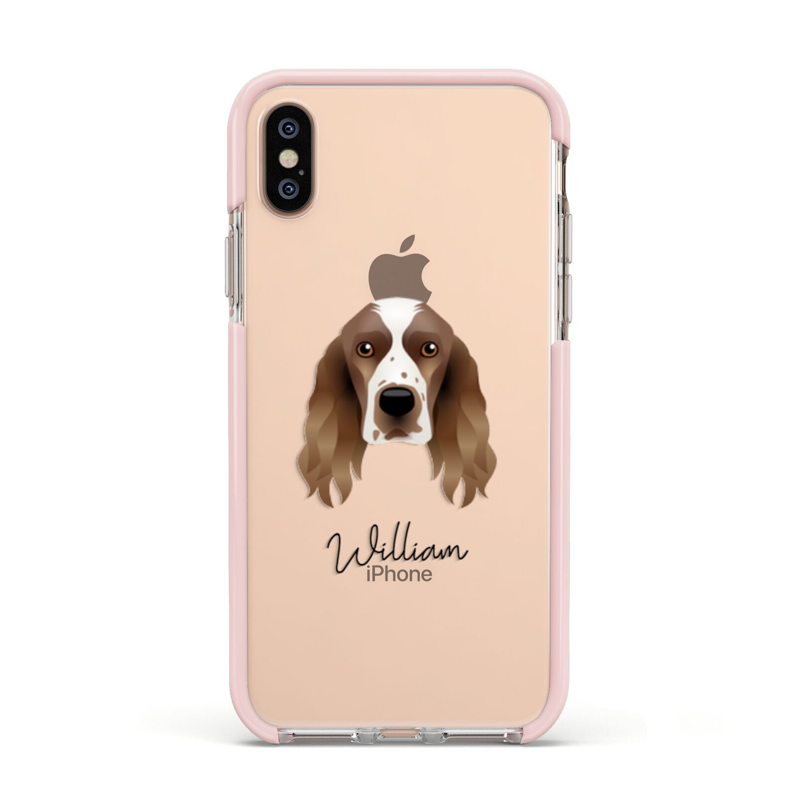 Welsh Springer Spaniel Personalised Apple iPhone Xs Impact Case Pink Edge on Gold Phone