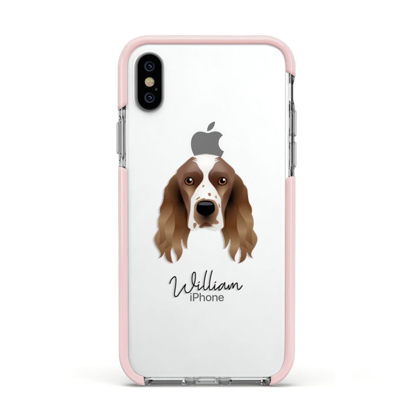 Welsh Springer Spaniel Personalised Apple iPhone Xs Impact Case Pink Edge on Silver Phone