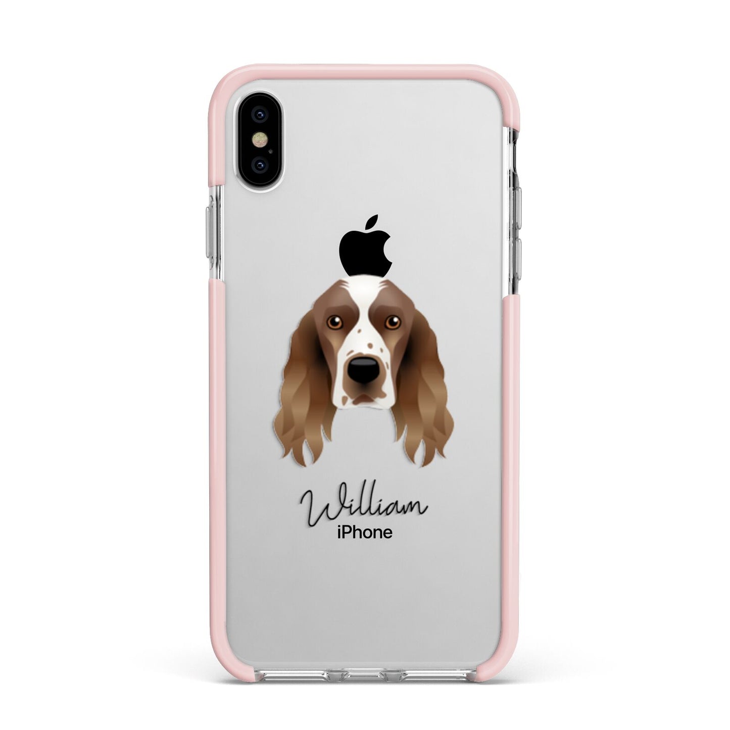 Welsh Springer Spaniel Personalised Apple iPhone Xs Max Impact Case Pink Edge on Silver Phone