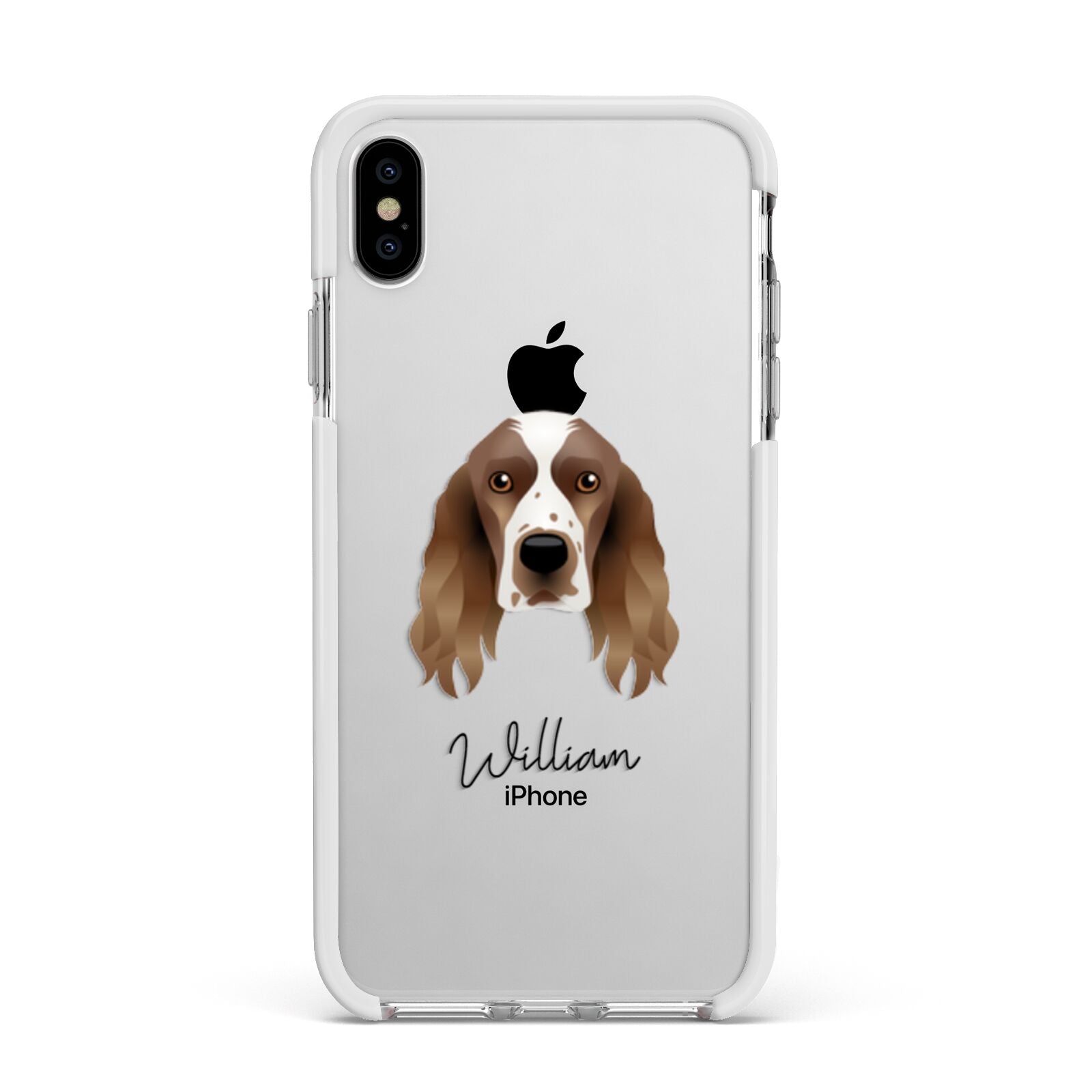 Welsh Springer Spaniel Personalised Apple iPhone Xs Max Impact Case White Edge on Silver Phone