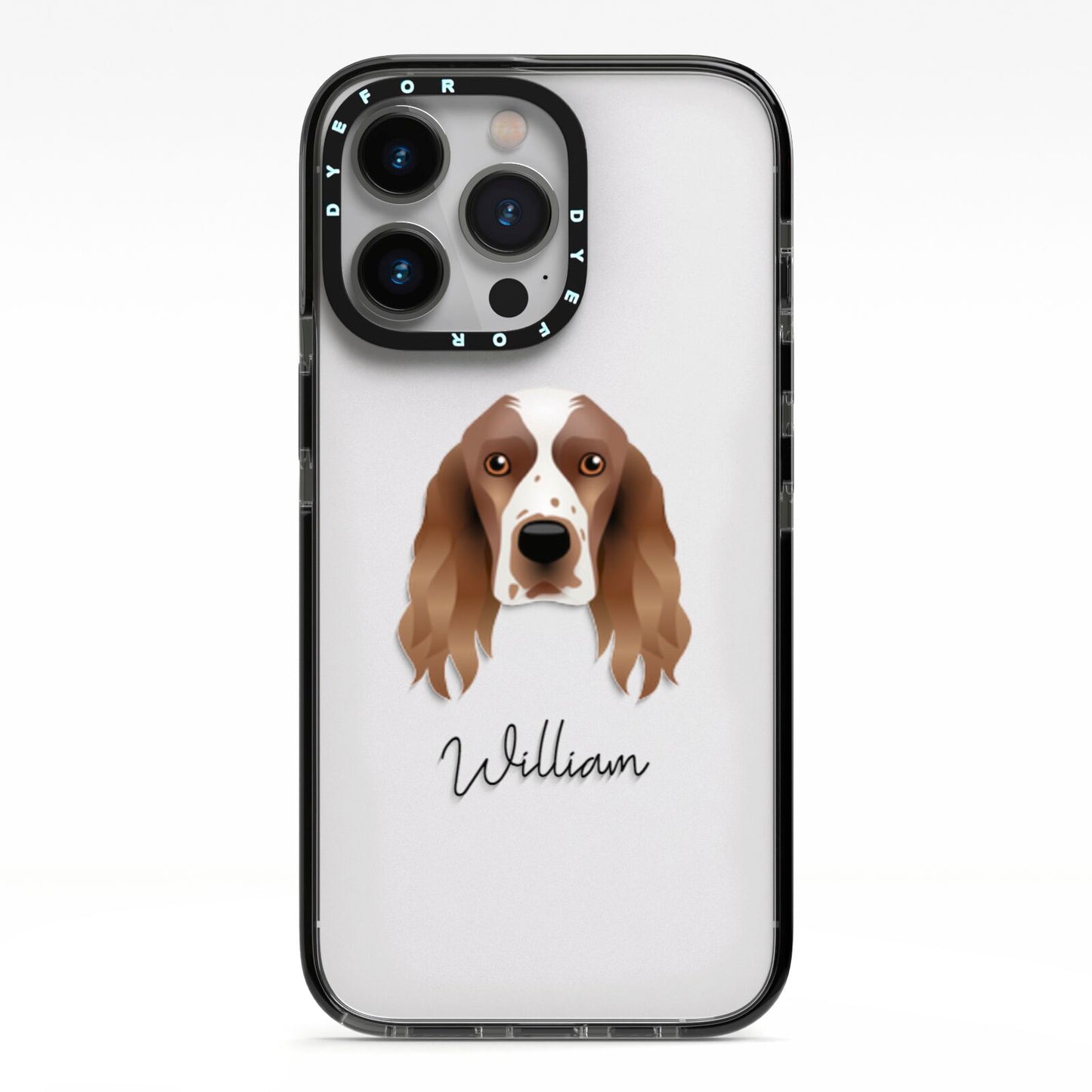 Welsh Springer Spaniel Personalised iPhone 13 Pro Black Impact Case on Silver phone