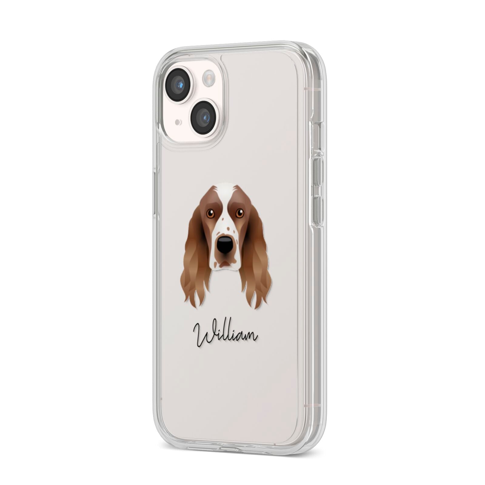 Welsh Springer Spaniel Personalised iPhone 14 Clear Tough Case Starlight Angled Image