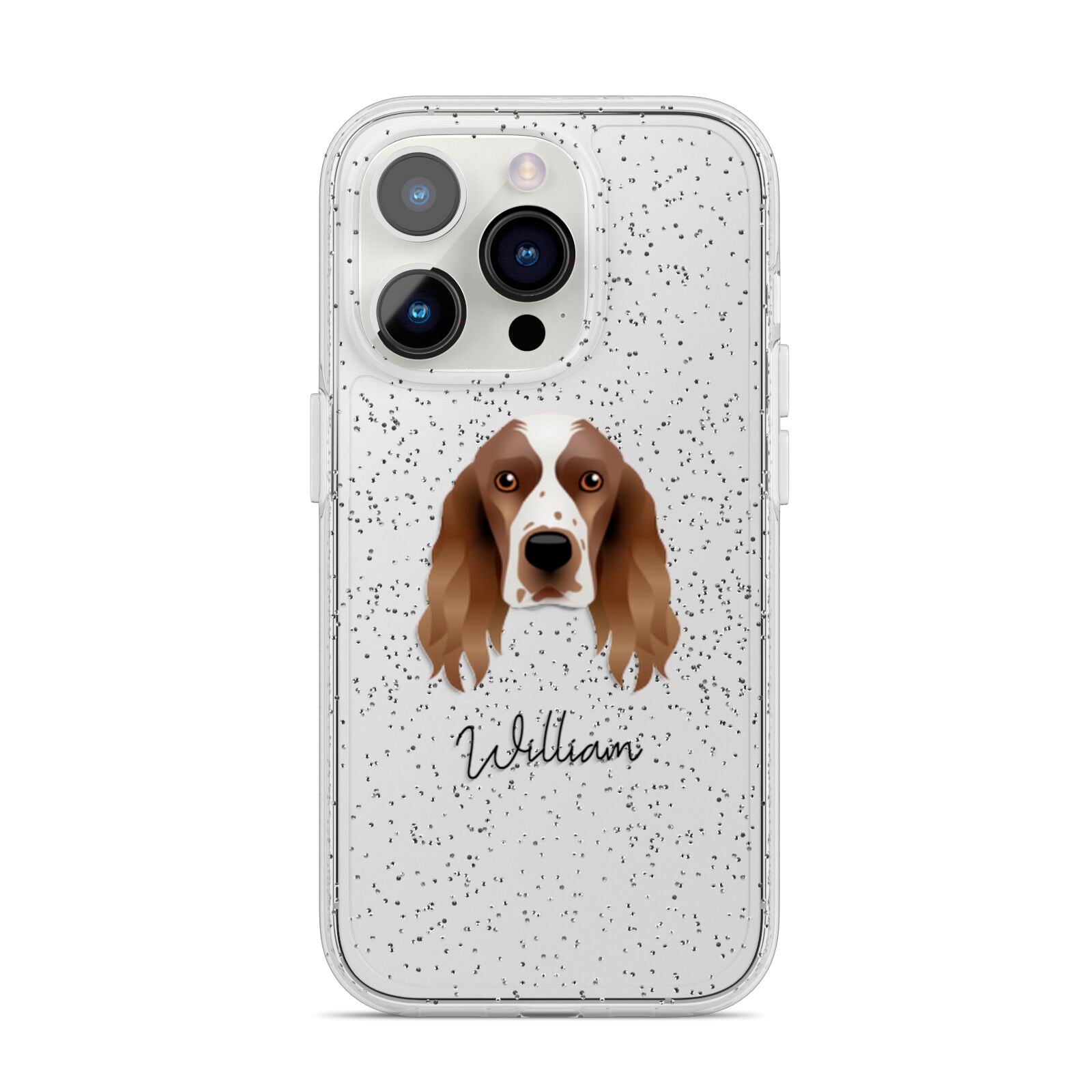 Welsh Springer Spaniel Personalised iPhone 14 Pro Glitter Tough Case Silver