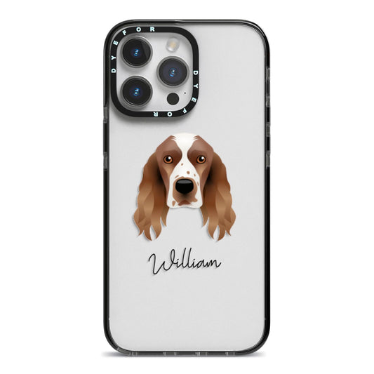 Welsh Springer Spaniel Personalised iPhone 14 Pro Max Black Impact Case on Silver phone