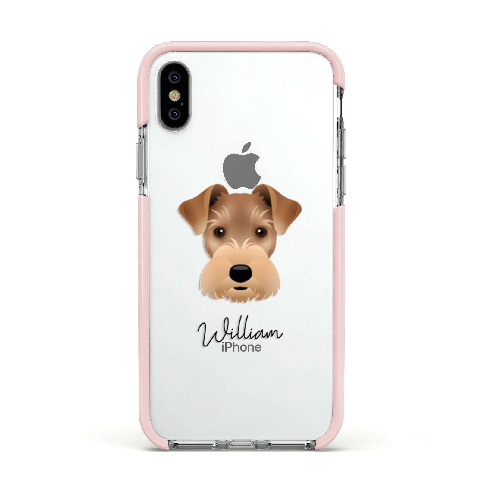 Welsh Terrier Personalised Apple iPhone Xs Impact Case Pink Edge on Silver Phone