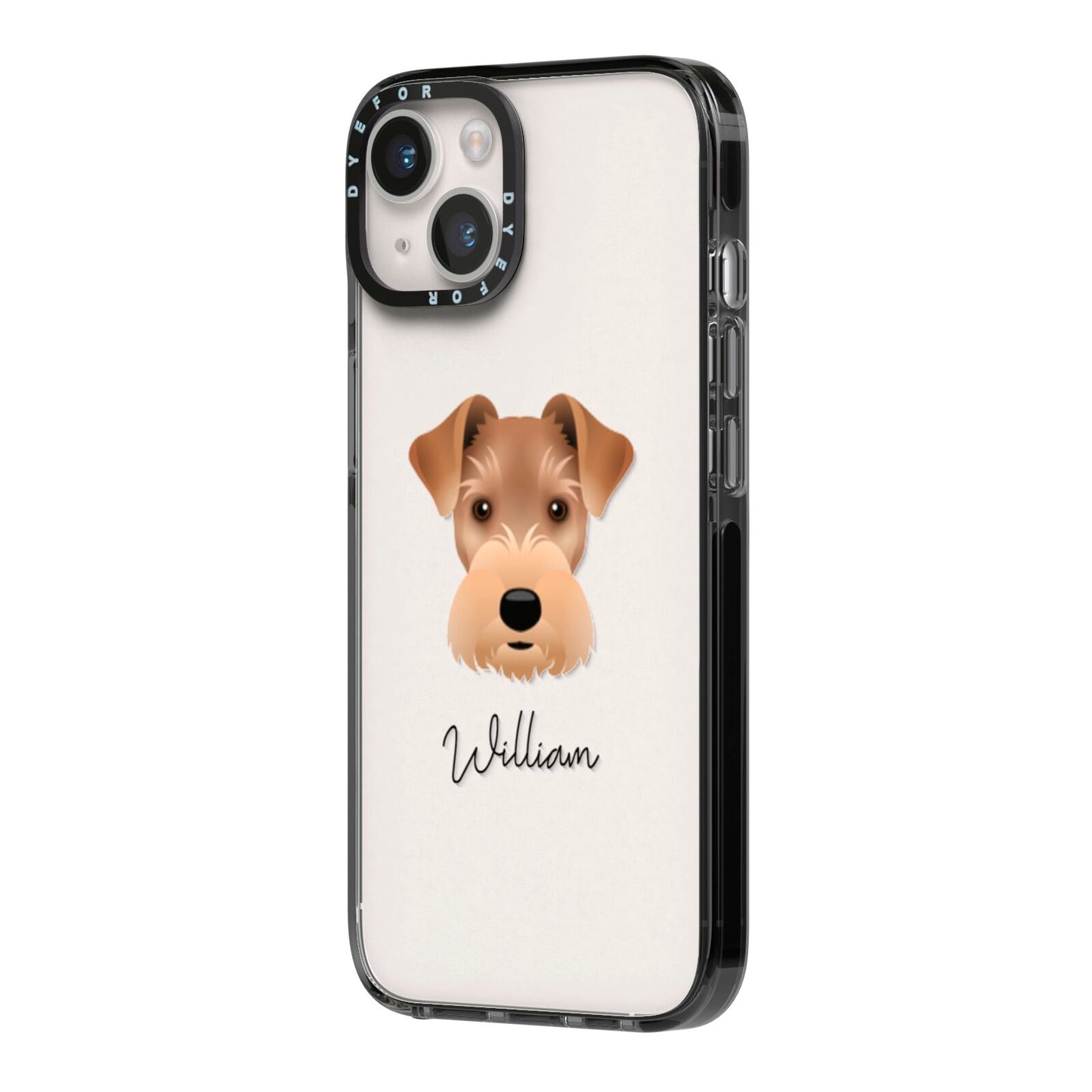 Welsh Terrier Personalised iPhone 14 Black Impact Case Side Angle on Silver phone