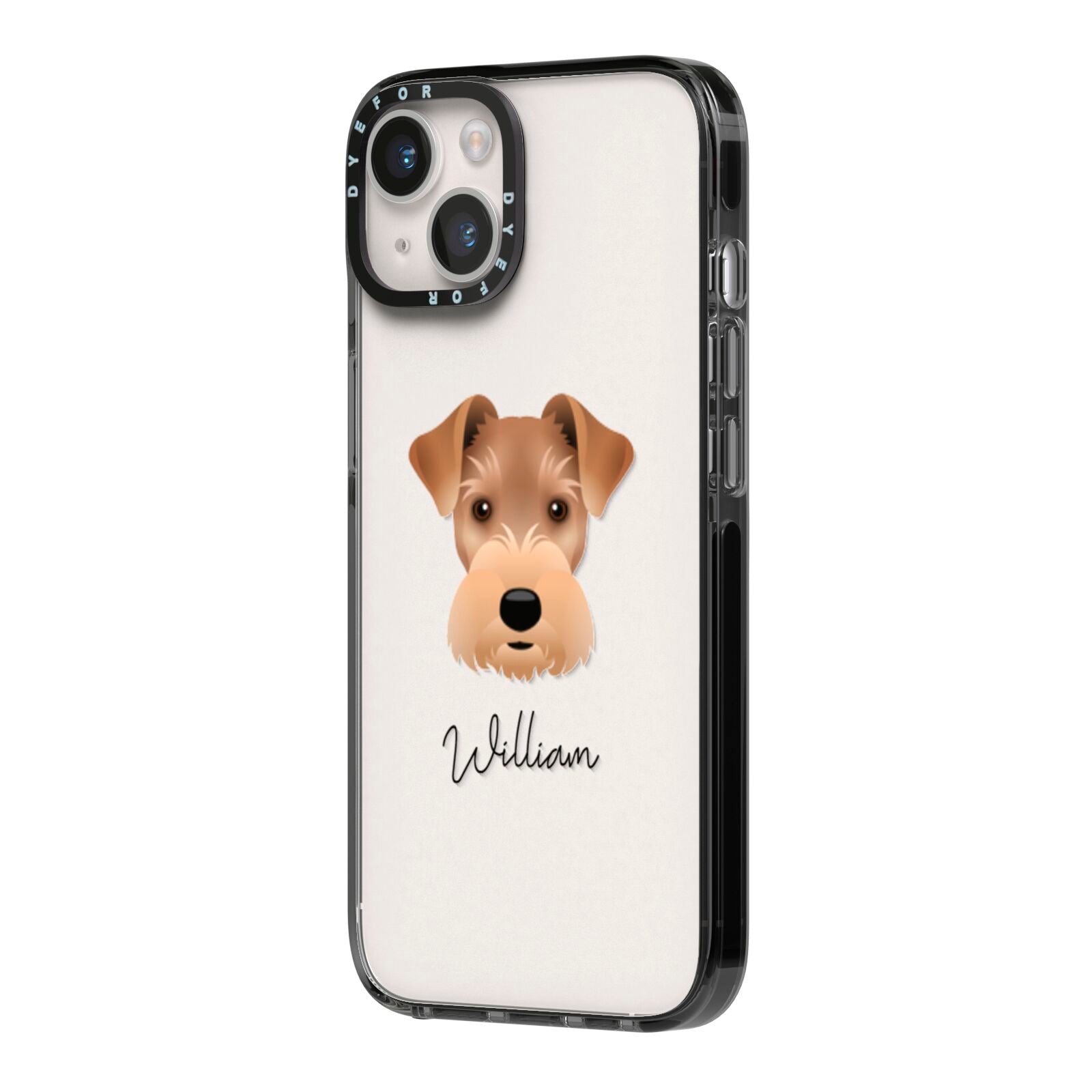 Welsh Terrier Personalised iPhone 14 Black Impact Case Side Angle on Silver phone