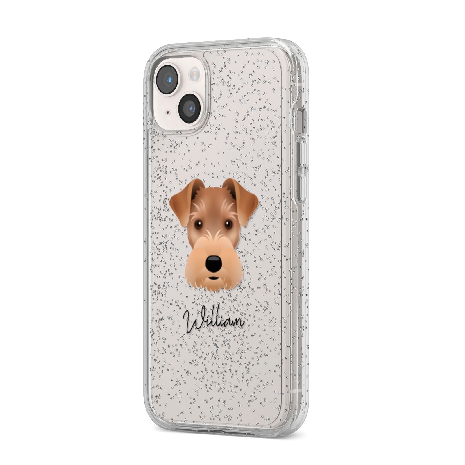 Welsh Terrier Personalised iPhone 14 Plus Glitter Tough Case Starlight Angled Image