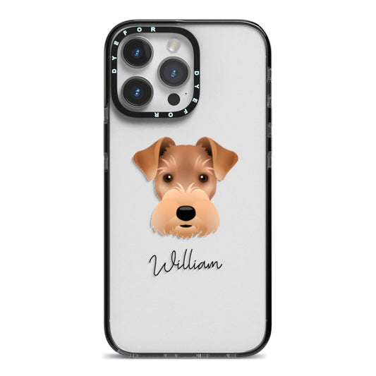 Welsh Terrier Personalised iPhone 14 Pro Max Black Impact Case on Silver phone