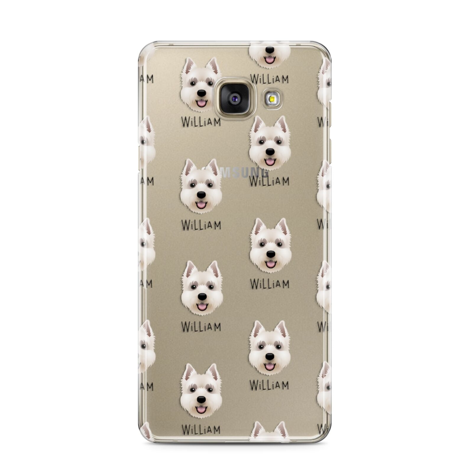 West Highland White Terrier Icon with Name Samsung Galaxy A3 2016 Case on gold phone