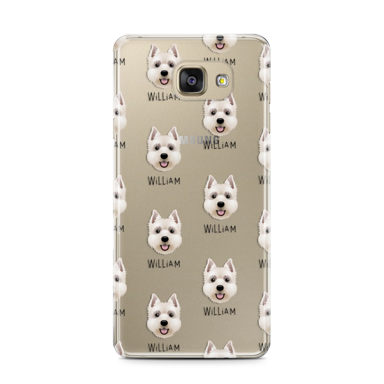 West Highland White Terrier Icon with Name Samsung Galaxy A7 2016 Case on gold phone