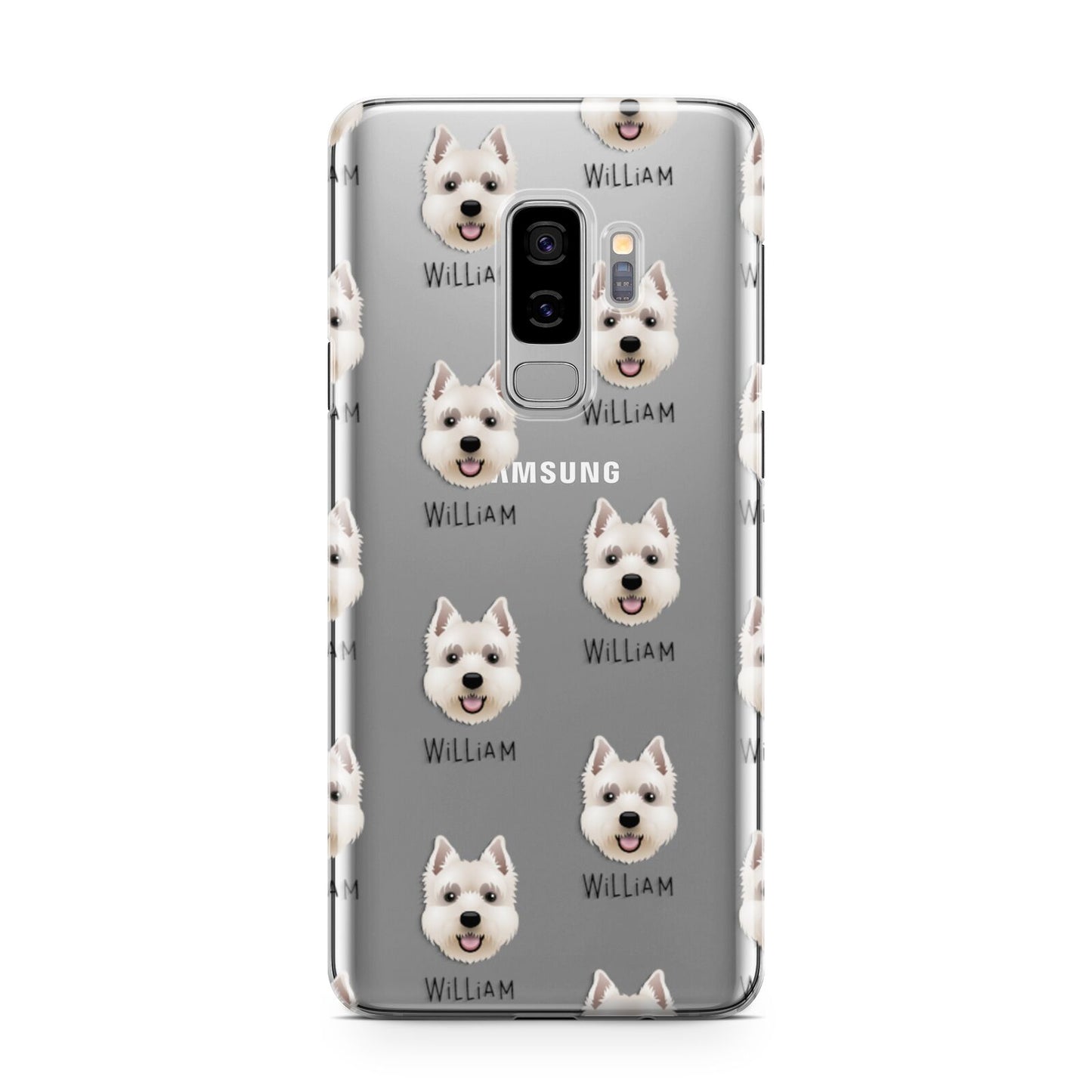 West Highland White Terrier Icon with Name Samsung Galaxy S9 Plus Case on Silver phone
