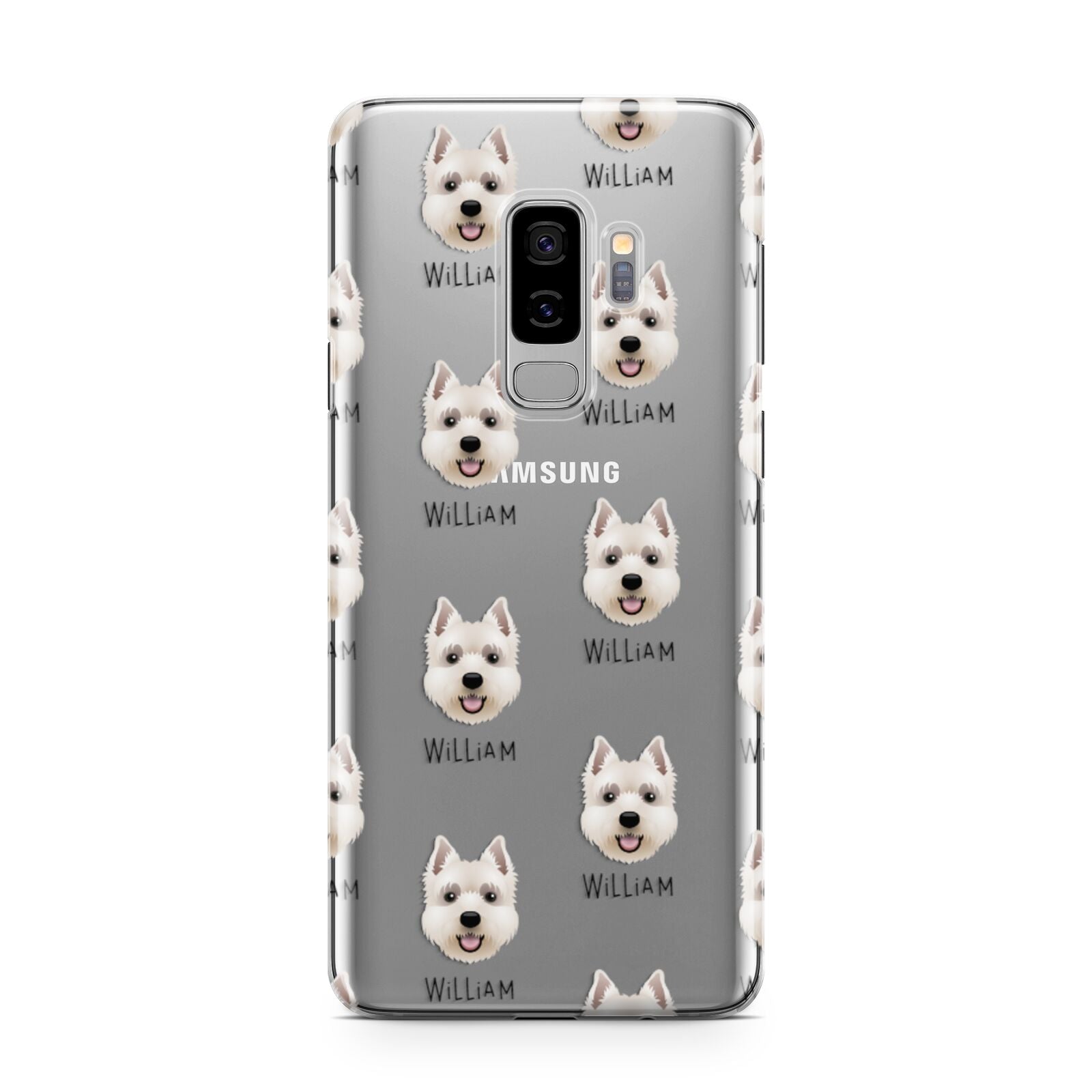 West Highland White Terrier Icon with Name Samsung Galaxy S9 Plus Case on Silver phone