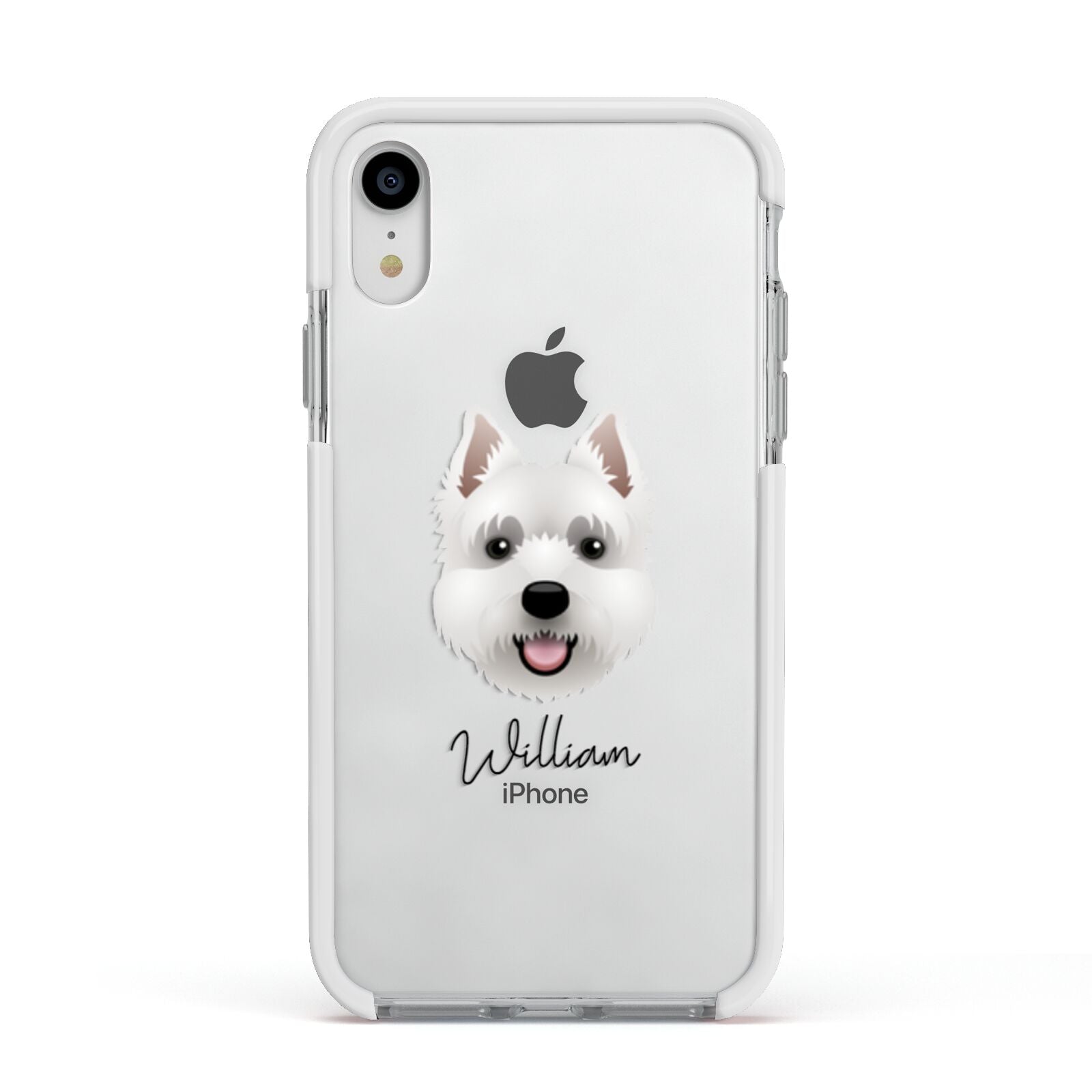 West Highland White Terrier Personalised Apple iPhone XR Impact Case White Edge on Silver Phone