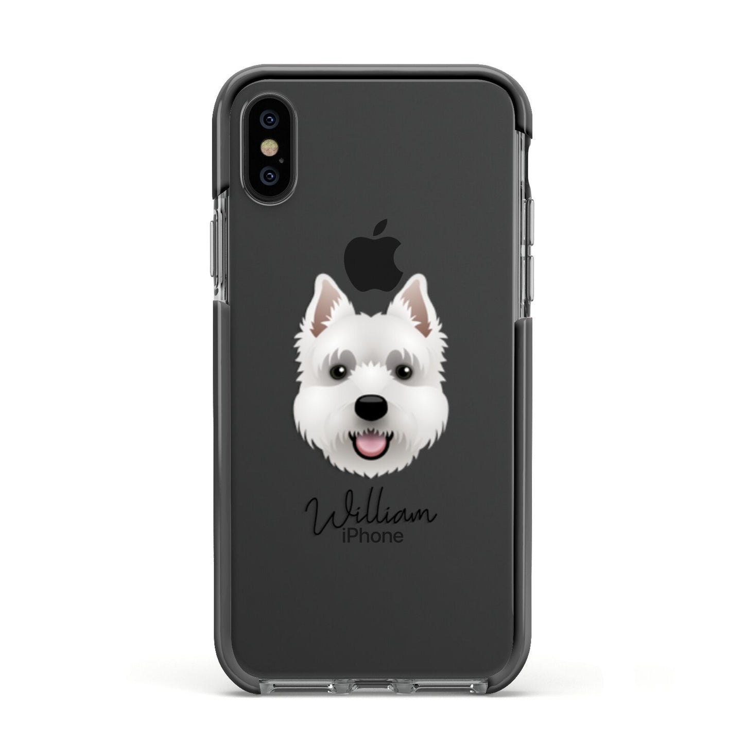 West Highland White Terrier Personalised Apple iPhone Xs Impact Case Black Edge on Black Phone