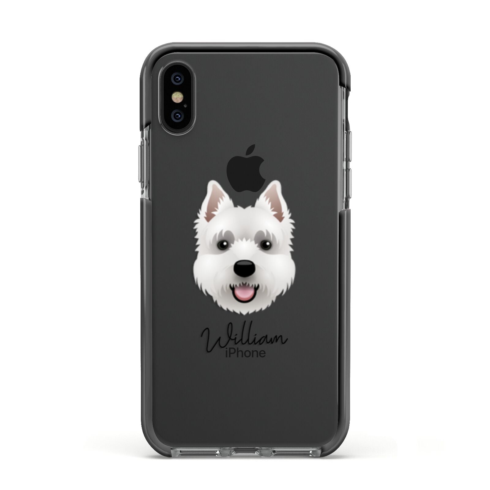 West Highland White Terrier Personalised Apple iPhone Xs Impact Case Black Edge on Black Phone
