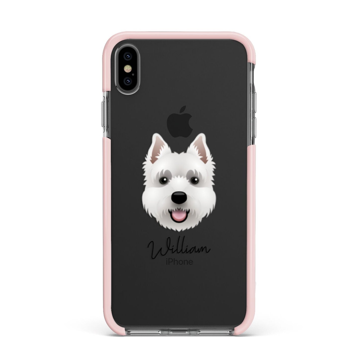 West Highland White Terrier Personalised Apple iPhone Xs Max Impact Case Pink Edge on Black Phone