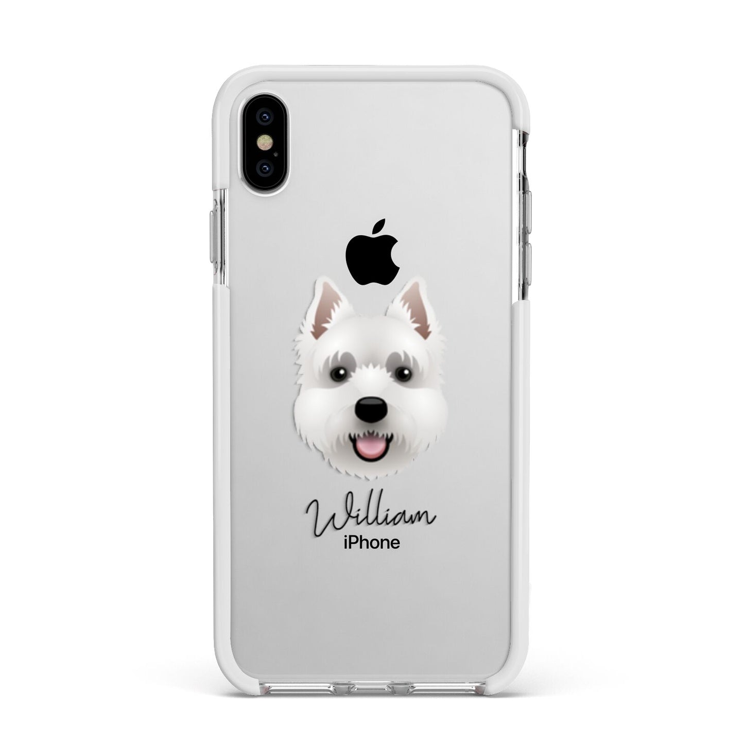 West Highland White Terrier Personalised Apple iPhone Xs Max Impact Case White Edge on Silver Phone