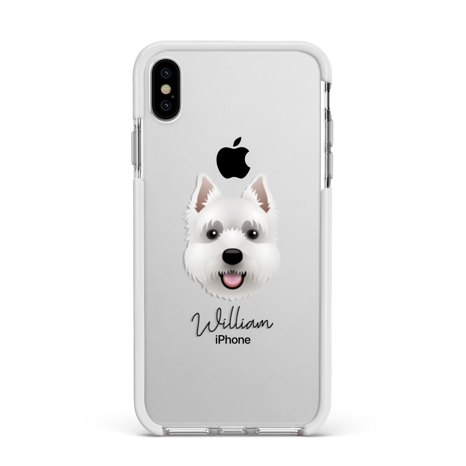 West Highland White Terrier Personalised Apple iPhone Xs Max Impact Case White Edge on Silver Phone