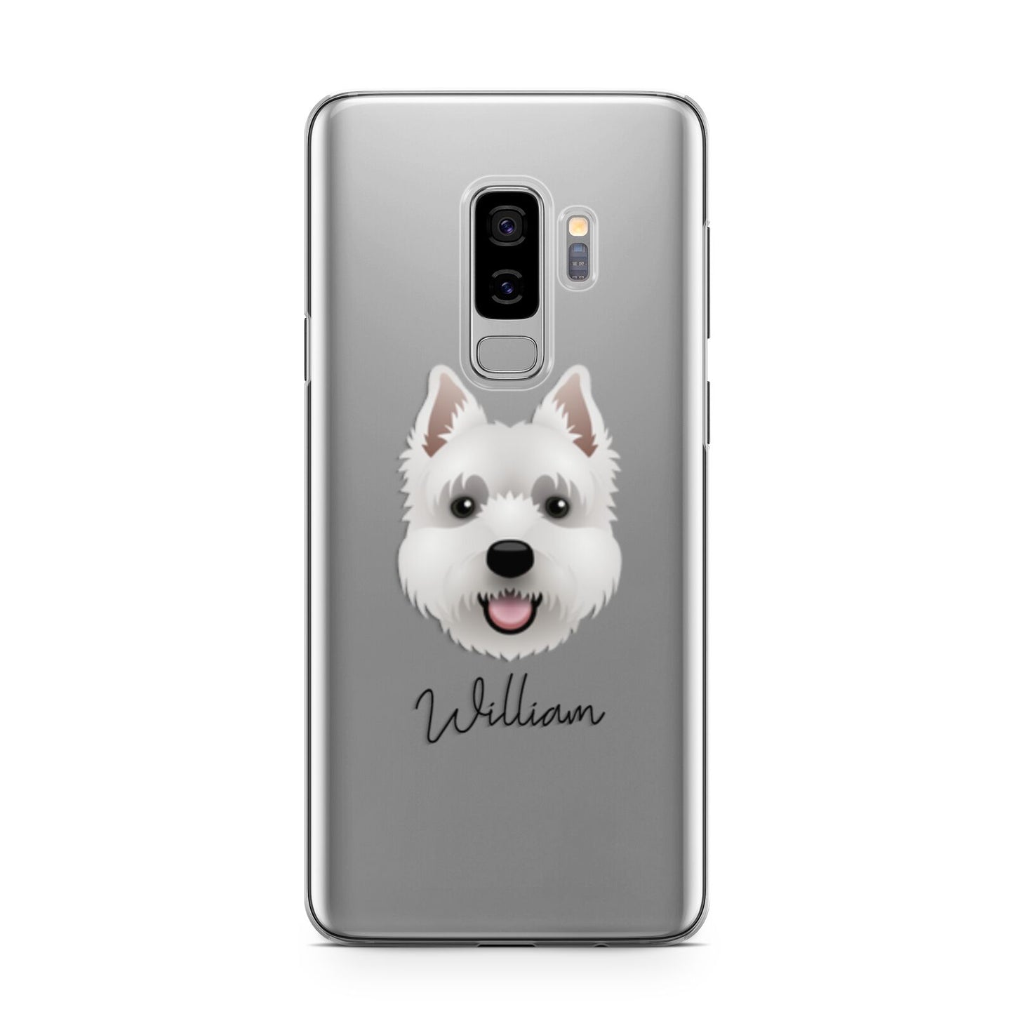 West Highland White Terrier Personalised Samsung Galaxy S9 Plus Case on Silver phone