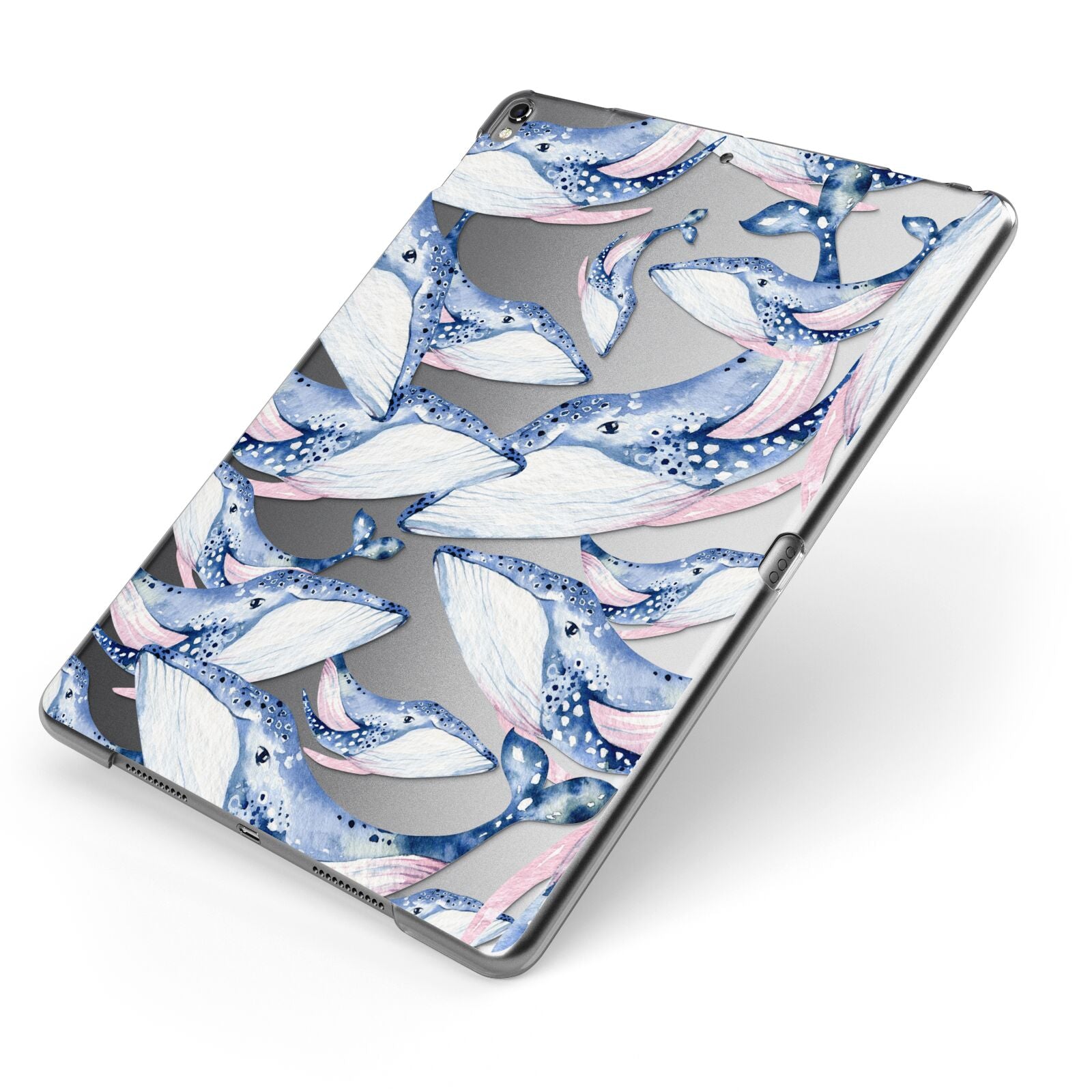 Whale Apple iPad Case on Grey iPad Side View