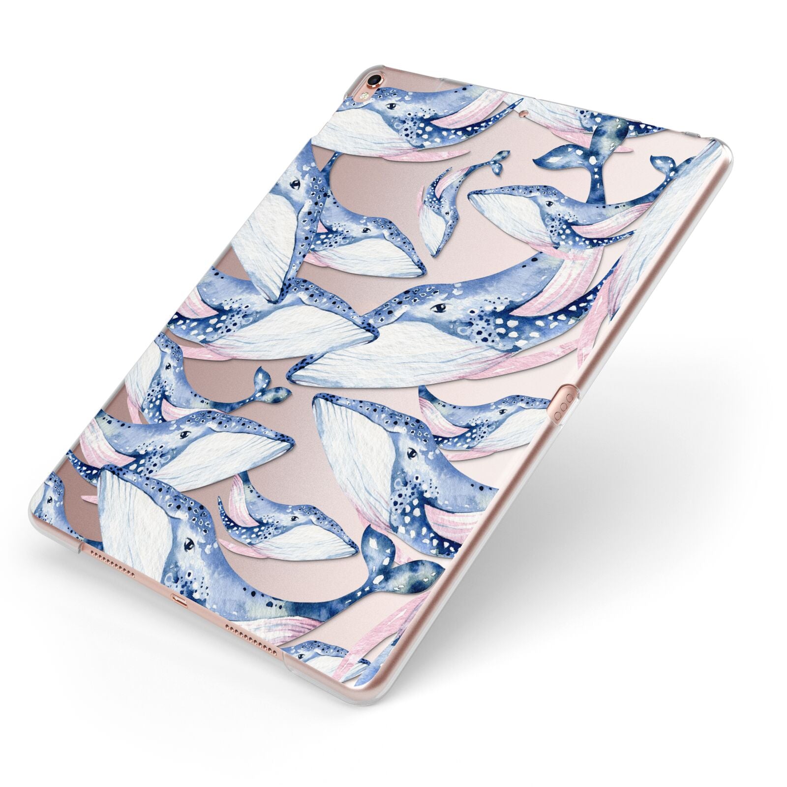 Whale Apple iPad Case on Rose Gold iPad Side View