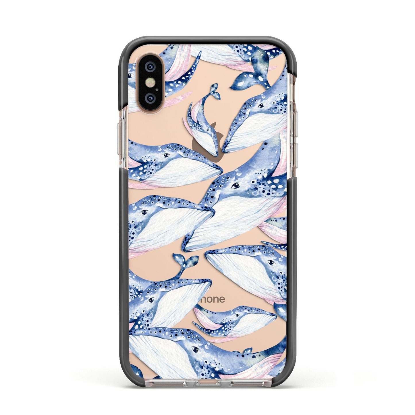 Whale Apple iPhone Xs Impact Case Black Edge on Gold Phone