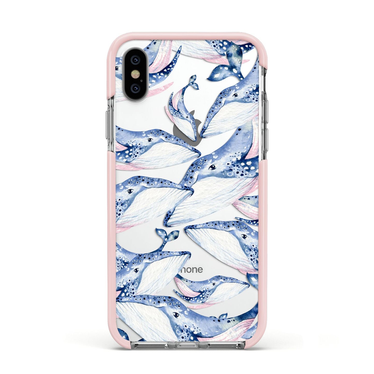 Whale Apple iPhone Xs Impact Case Pink Edge on Silver Phone