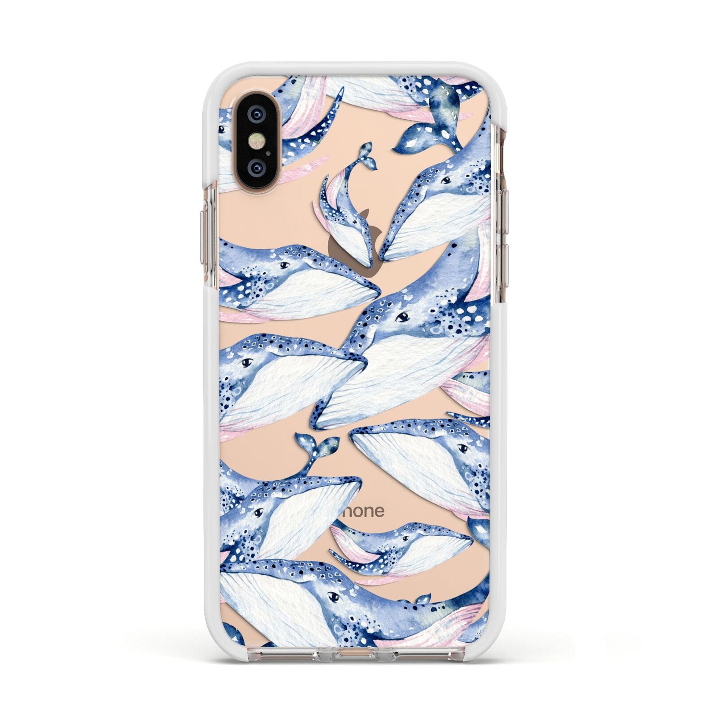 Whale Apple iPhone Xs Impact Case White Edge on Gold Phone