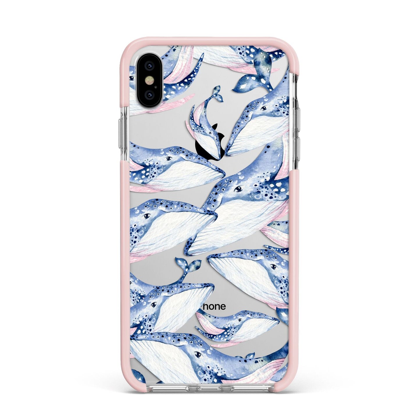 Whale Apple iPhone Xs Max Impact Case Pink Edge on Silver Phone