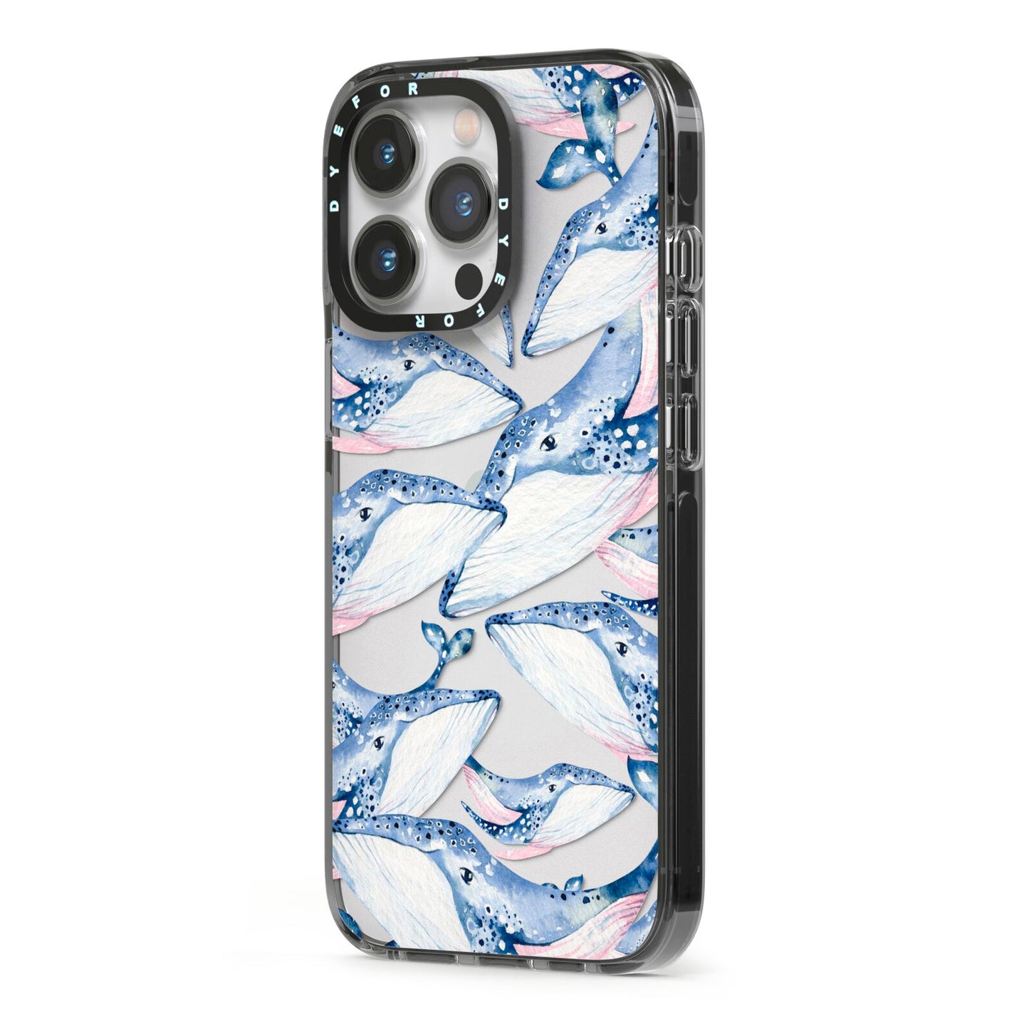 Whale iPhone 13 Pro Black Impact Case Side Angle on Silver phone